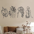 Photect 4 Pieces Metal Wall Art Decor Black Single Line Art Drawing Minimalist Abstract Female Woman Wall Sculptures Hanging Decor Accents for Bathroom Living Room(Modern)