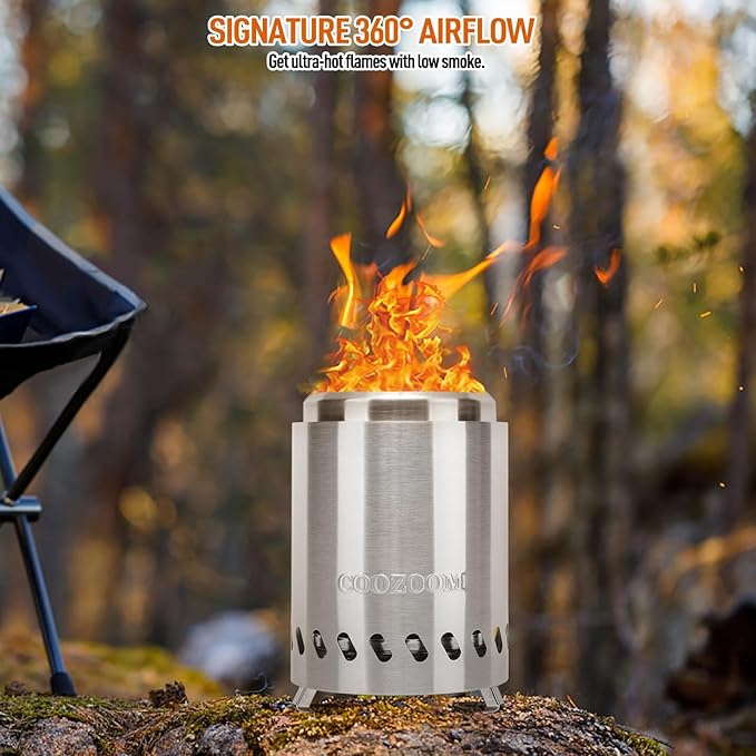 Portable Table Top Fire Pit with Stand, 5.5" Stainless Steel Mini Outdoor Low Smoke Burning Tabletop Firepit Fueled by Pellets or Wood, for Outside Camping