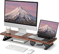 Fenge Monitor Stand Riser, Desk Top Shelf for 2 Monitors, Computer Stands for Desk, Wood & Steel Desktop Riser for Laptop, PC, Printer