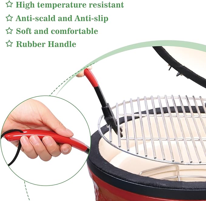 Vankey Grill Grate Lifter Gripper, Cast Iron Cooking Grid Lifter Accessories for Kamado Joe Charcoal Grill Green Egg Primo Set for Moving Cast Iron and Stainless Steel Grilling Nets