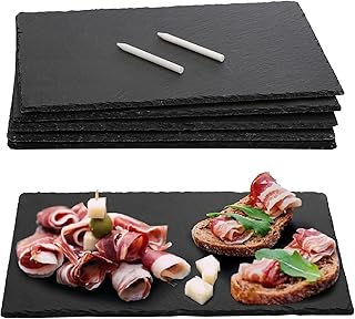 Hacaroa 6 Pieces Slate Cheese Board, 12" x 8" Black Charcuterie Boards Natural Slate Stone Plate Tray, Gourmet Serving Platter for Meats, Fruits, Parties, Appetizers