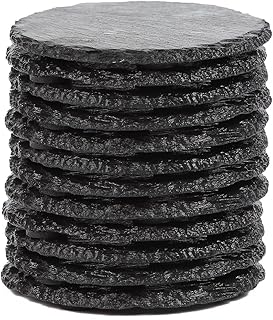 12 Round Slate Stone Coaster Drink Slate Coaster for Bar Kitchen Home Decor, Black, 3.8 Inches in Diameter