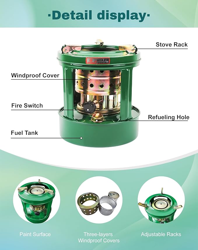 Camping Picnic Burner Furnace, Efficient Portable Camping Stove, Backpacking Oil Stoves Cooker Cookware, Handy Outdoor Portable Kerosene Stove (Round)