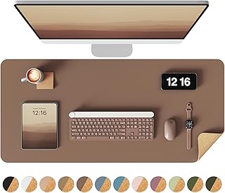 YSAGi Double-Sided Desk Pad, 35.4"x17"Leather Desk Mat, Eco Cork Desk Pad Protector,Large Mouse Pad,Waterproof Desk Blotter for Office/Home(Coffee)