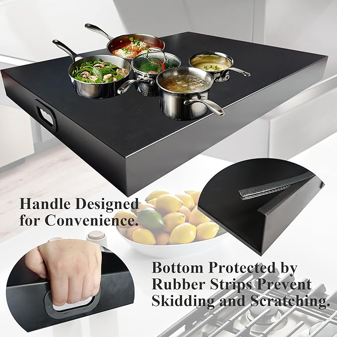 Stainless Steel Gas Stove Top Cover, Noodle Board Cooktop Cover, Kitchen Organizer for Gas and Electric Stove Range Expanding Kitchen Space, Large Size 36"x 23.6"x3", Black