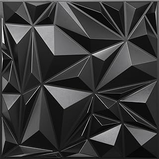 STICKGOO 12 Pack 3D Wall Panels for Interior Wall Decor, Black Diamond Design Accent Wall Panels, 19.7''x19.7'' Modern Textured Wall Panels for Living Room Lobby Bedroom TV Backdrop