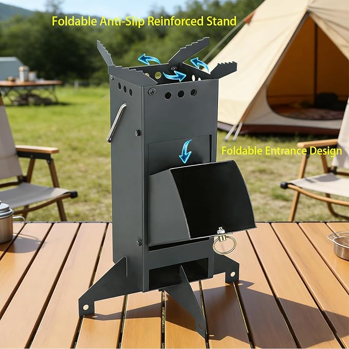 Portable Rocket Stove Camping Stove Wood Burning Stove Solo Stove Used For Camping, Picnicking, BBQ, Outdoor Cooking,Heating Black