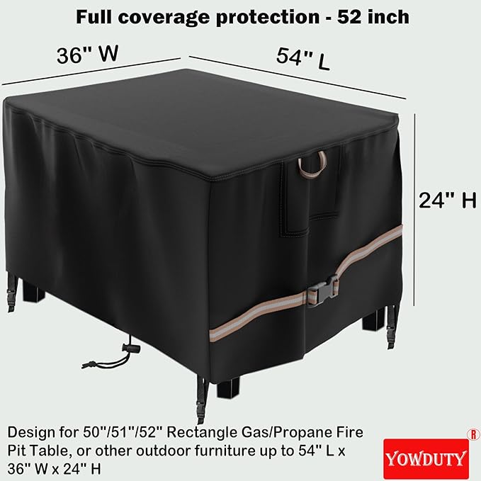 Rectangular Propane Gas Fire Pit Table Cover 52x34x24, Waterproof Heavy Duty 600D Rectangle Outdoor Fireplace Cover 52 Inch, All-weather Protection For Patio Firepit Table 49-52 inch