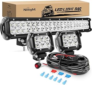 Nilight - ZH002 20Inch 126W Spot Flood Combo Off Road Led Light Bar 2PCS 18w 4Inch LED Pods With 16AWG Wiring Harness Kit-3 Lead For Tractor, 2 Years Warranty