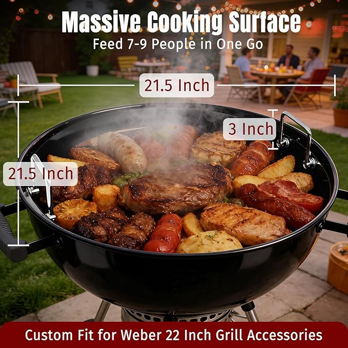 Carbon Steel Griddle for Weber 22" Charcoal Grills, Nano-Ceramic Nonstick Griddle Insert with Foldable Handles,Rust‑Resistant Flat Top Griddle for 22.5" Weber Kettle Grill and Most 22" Round Grills