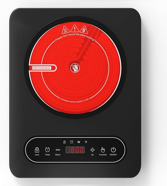 GIHETKUT Single Burner Electric Cooktop,110V 1800W Electric Stove Top with LED Touch Control,10 Power Levels, 4 hTimer, Safety Lock,single electric burner Overheat protection