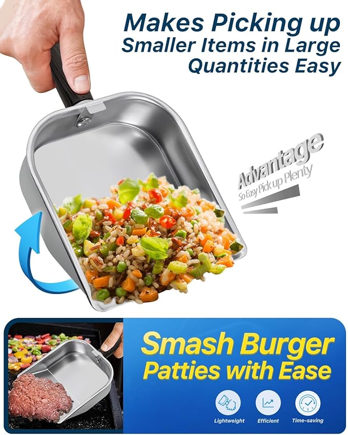 Griddle Scoop for Blackstone with a Any-Edge Hook, Stainless Steel Griddle Portable Food Mover for Stir Fry and Move Food, Classic & Sifting Grill Shovel, 2 Pack