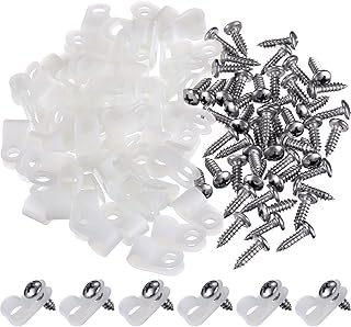 Hicarer 50 Pack R-Type Cable Clip Wire Clamp, Nylon Screw Mounting Cord Fastener Clips with 50 Pack Screws for Wire Management (White,1/4 Inch)