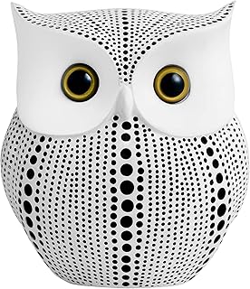 APPS2Car Owl Statue for Home Decor Accents Office Decoration, Handmade Polka Dots Buhos Modern Bird Figurine for Indoor Book Shelf Desktop Cabinet Fireplace Mantel Living Room Bedroom Ornament (White)
