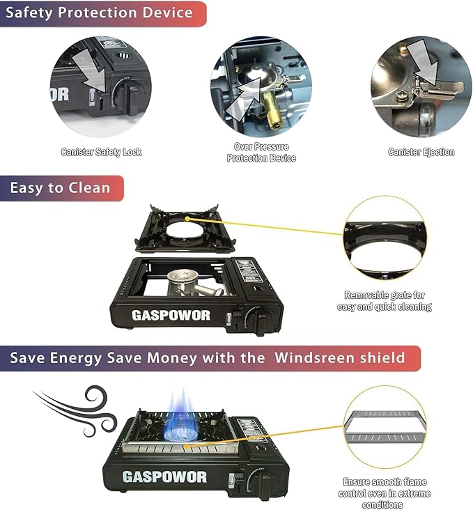 10,000 BTU Propane or Butane Stove with Windblocker, Dual Fuel Propane Stove for Camping, Automatic Ignition Gas Portable Stove with Propane Adapter Hose Carrying Case (Fuel Not Included)