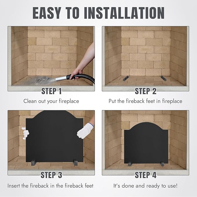 INNO STAGE 18" Fireplace Back Plates - Iron Fireback with Feet, Fireplace Wall Protection, Fireplace Heat Reflect, Black