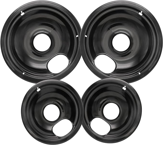 Stove Drip Pan for Electric Stove Top, Compatible with Frigidaire 10% Energy Save by Enamel Spraying Prevent Bending and Rust Includes a Set of 4 Oven Burner Drip Pans, Black