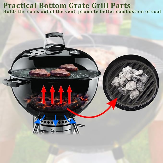 Cast Iron Bottom Fire Grate - 11 Inch Round BBQ Grill Grate Replacement, High Heat Charcoal Plate Bottom Grate Grill Parts, Fireplace Grate for Fire Pit Project BBQ Accessories Parts