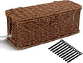 Cable Management Box, Desk Handwoven Rattan Cord Hider Cable Organizer Box With Lid Button Lock, Power Strip Cover Wicker Decorative Basket, Floor Wire Hiding Extension Cord Box (dark brown)