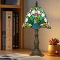 Small Tiffany Table Lamp, 8 Inch Antique Stained Glass Lamp for Bedroom Living Room Home, Handcrafted Light, Included E26 Bulb, 3 Color Temperature(Peacock)