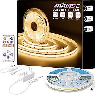 MIWISE COB LED Strip,LED Strip Light 2700K Warm White 20ft Dimmable Super Bright 24V,High Density Flexible Tape Light with RF Remote Timer Function,for Shelf/Cabinet/Bedroom/TV DIY Lighting Project