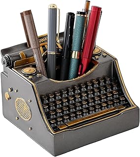 Retro Typewriter Pen Holder Decorative Resin Vintage Pencil Holders Desk Organizer for Writer's Desk (Iron)