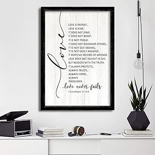 Love is Patient Love is Kind Framed Wall Art, 11''×16'' Narrow Holy Religious Christian Saying Sign for God Jesus Christ Prayer, Vintage Positive Inspirational Catholic Scripture Wall Decor