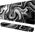 Large Gaming Mouse Pad - Black and White Mouse Pad with Stitched Edges, Extended XL Mousepad with Anti-Slip Rubber Base, Ink Liquid Wave Desk Mat for Keyboard and Mouse(31.5x15.8 inch)
