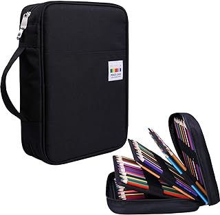 JAKAGO 220 Slots Colored Pencil Case Large Capacity Pen Holder for Artist Painter Zipper Organizer Bag for Marker Highlighter Storage Case for Office Sketch Travel Supplies (Black)
