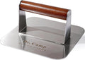 Dr.Camp 7 Inch Stainless Steel Burger Press with Real Wood Handle Heavy Duty Bacon Press Grill Press for Griddle Flat Top Smash Burger Press Hamburger Smasher Meat Press (Square)