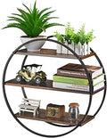 Floating Shelves, 3 Tier Decorative Geometric Circle Metal and Wood Wall Shelves, Bathroom Shelf Round Wall Decor, Rustic Brown