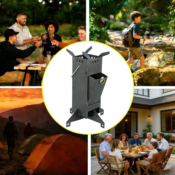 Portable Rocket Stove Camping Stove Wood Burning Stove Solo Stove Used For Camping, Picnicking, BBQ, Outdoor Cooking,Heating Black