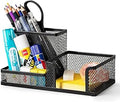 deli Mesh Desk Organizer Office Supplies Caddy with Pencil Holder and Storage Baskets for Desktop Accessories, 3 Compartments, Black