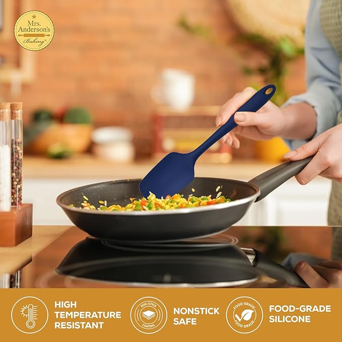 Mrs. Anderson’s Baking Silicone Spoon-Shaped Spatula, Flexible And Nonstick, One-Piece Design, Navy Blue, For Mixing, Folding, Scraping, Baking, And Cooking