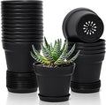 T4U Flower Pots 18-Pack, 5 Inch Plant Pot with Saucer and Drainage Hole, Durable Plastic Flower Pots, Small Pots for Plants, Violet, Succulent and Indoor Plant Decorative (18 Pack 5" Pot, Black)