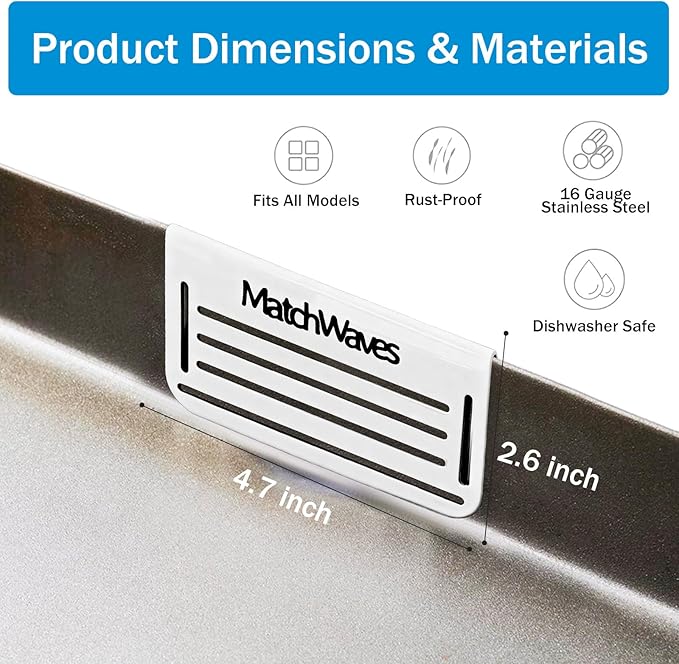 Grease Gate Blocker for Blackstone Griddle, Mesh Screen for Blocking Food from Falling into Rear Grease Catcher, Classic Movable Two-Sided Guard, White, 2 Pack