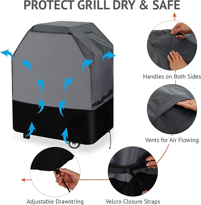 Heavy Duty Grill Cover 32 Inch, 600D Oxford Water Resistant UV & Fade Resistant BBQ Cover for Weber Char-Broil Dyna Glo Nexgrill Charcoal Gas Grill (32”W x 25”D x 43”H, Gray/Black)