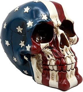 Ebros Patriotic US American Flag Star Spangled Banner Skull Decorative Figurine 5.5"Long Macabre Collectible Statue Historical Pride And Prejudice Freedom Decor of Skulls or Halloween Themed Sculpture