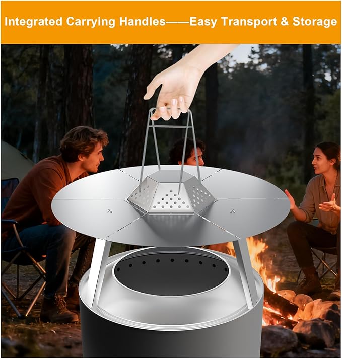 Fire Pit Heat Deflector for Solo Stove Ranger 15", 304 Stainless Steel Heat Diffuser, Firepit Captures and Redirects Warmth, with Carrying Handle & 3 Legs Accessory