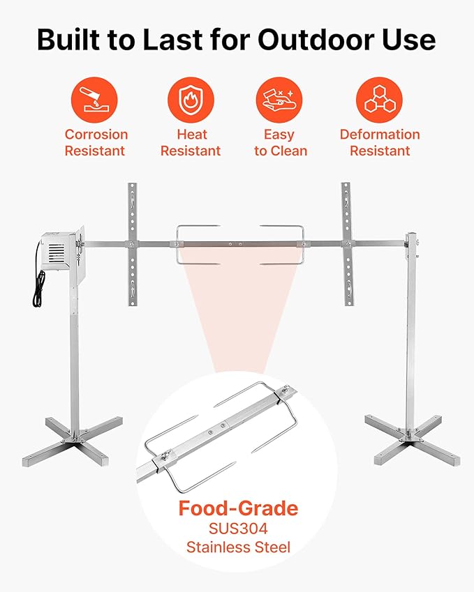 VEVOR Rotisserie Grill, 52in Electric Rotisserie Grill Kit 8 Level Height, BBQ Grills Rotisseries Kit with 132 lbs Load Capacity, Asador de Puerco, Stainless Steel Automatic Grilling Kits for Parties