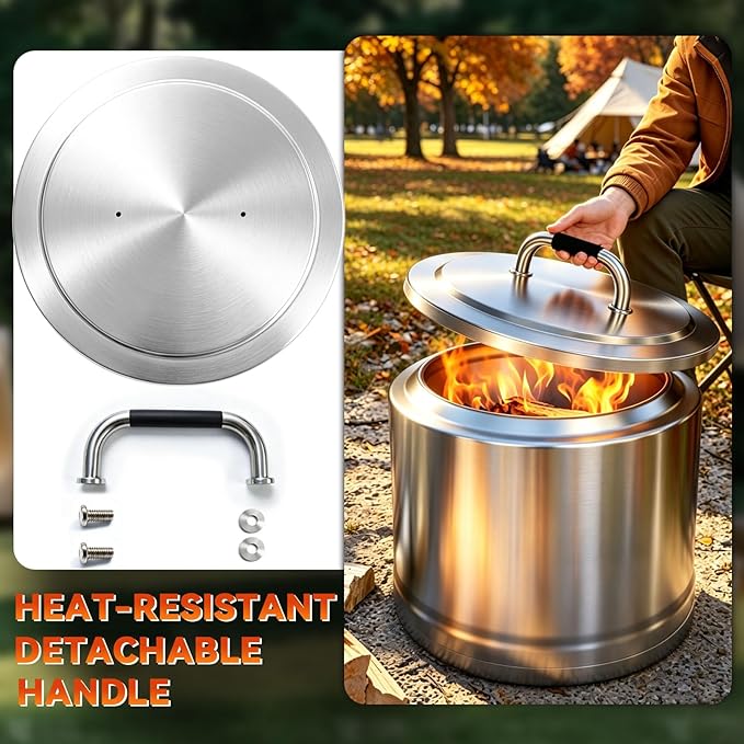 Fire Pit Lid for Solo Stove Bonfire 2.0, 19.5" 304 Stainless Steel Round Lid for SoloStove Accessories Bonfire and Other 19.5 inch Outdoor Firepit with Heat Resistant Handle