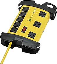 Tripp Lite Eaton TLM825SA Heavy Duty Power Strip with Surge Protection, 8 Outlets, 3900 Joules, Yellow Metal Housing, 25ft Cord, Keyhole Mounting Slots, Cord Wrap, Industrial Garage Work Shop Bench