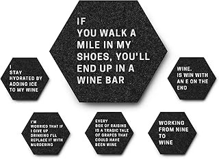 Funny Wine Coasters Set of 6 with Sayings, Absorbent Felt Drink Coasters, Novelty Gift for Wine Lovers, Friends, Women & Men, Housewarming, Bar & Coffee Table Decor