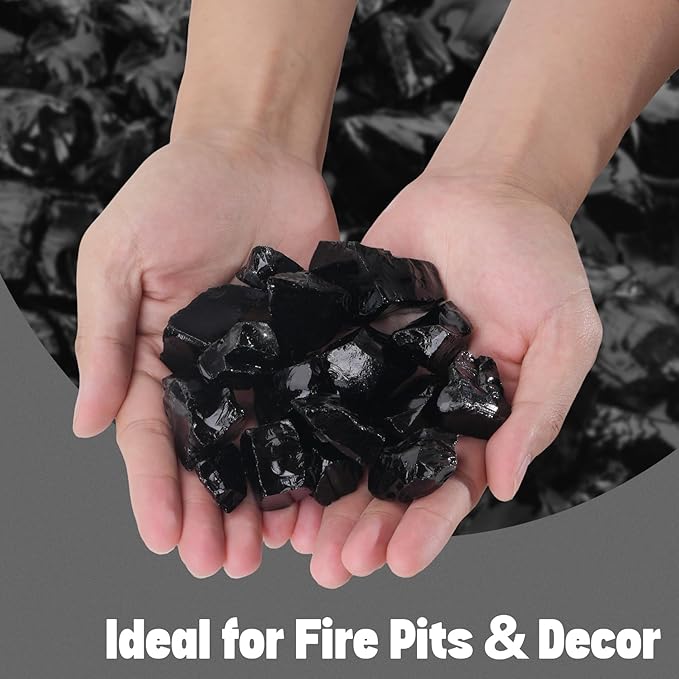 Mr. Fireglass Crushed Fire Glass for Natural or Propane Fire Pit,10 Pounds Decorative Recycled Glass Rocks for Fireplace and Landscaping, High Luster Black