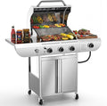 Premium 3-Burner Propane Gas Grill with Side Burner | 34,000 BTU Stainless Steel Outdoor BBQ Grill with Thermometer & Casters for Patio, Camping, Backyard Parties