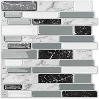Art3d 20-Sheet Peel and Stick Kitchen Backsplash Tiles, 12"x12" Self-Adhesive Marble Grey Wall Tiles for Kitchen and Bathroom