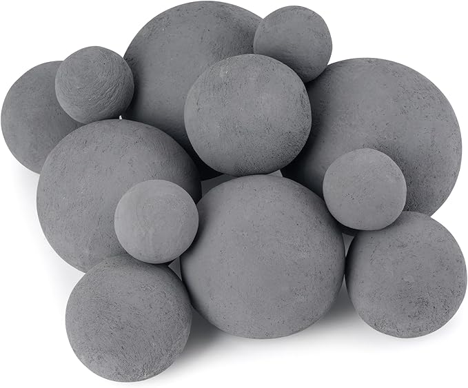 Stanbroil 12 Pack Ceramic Balls, Mixed 4 Sizes Fireplace Balls, Modern Accessory for Indoor or Outdoor Fireplace, Fire Pits and Fire Bowl, Gray
