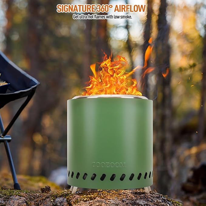 Portable Table Top Fire Pit with Stand, 8.6" Stainless Steel Mini Outdoor Low Smoke Burning Tabletop Firepit Fueled by Pellets or Wood, for Outside Camping Green