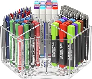 NIUBEE Acrylic Pen Pencil Holder 7 Compartments, Crayon Organizer, Multi-capacity Marker Storage Art Supply Organizer, 360° Rotating Clear Pencil Cup