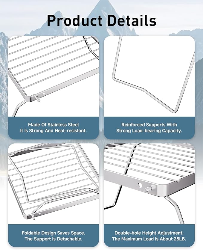 Backpacking Fire Grill,2PCS 6.3IN Portable Folding Campfire Grill 304 Stainless Steel Camping Grill Gate Backpack Frill for Outdor,Hiking,Picnic,Traveling,Fishing